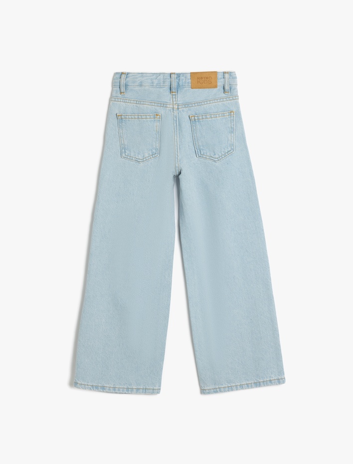 Kız Çocuk Geniş Paça Kot Pantolon Cepli Pamuklu - Wide Leg Jean