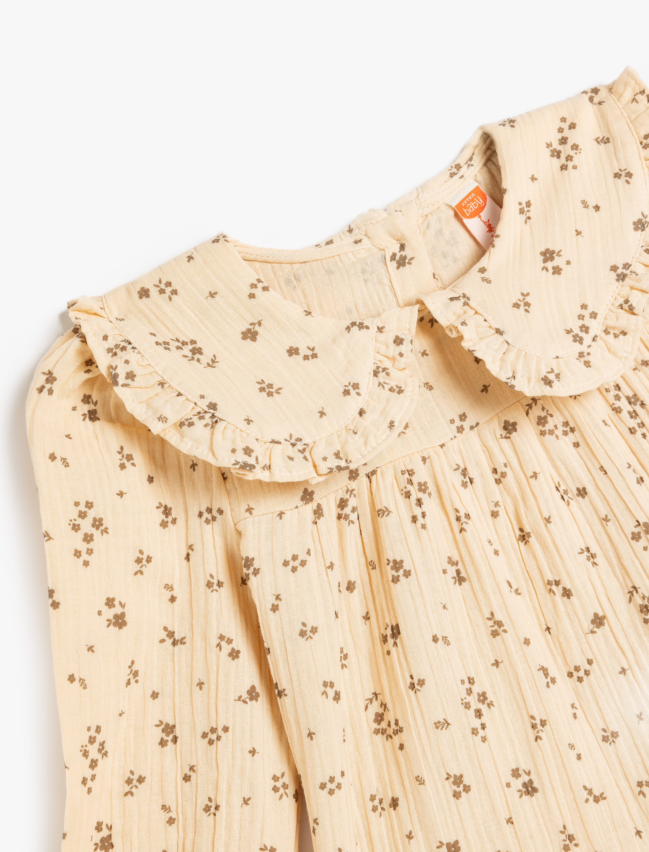  Kız Bebek Pamuklu Çiçek Desenli Bebe Yaka Uzun Kollu Müslin Bluz