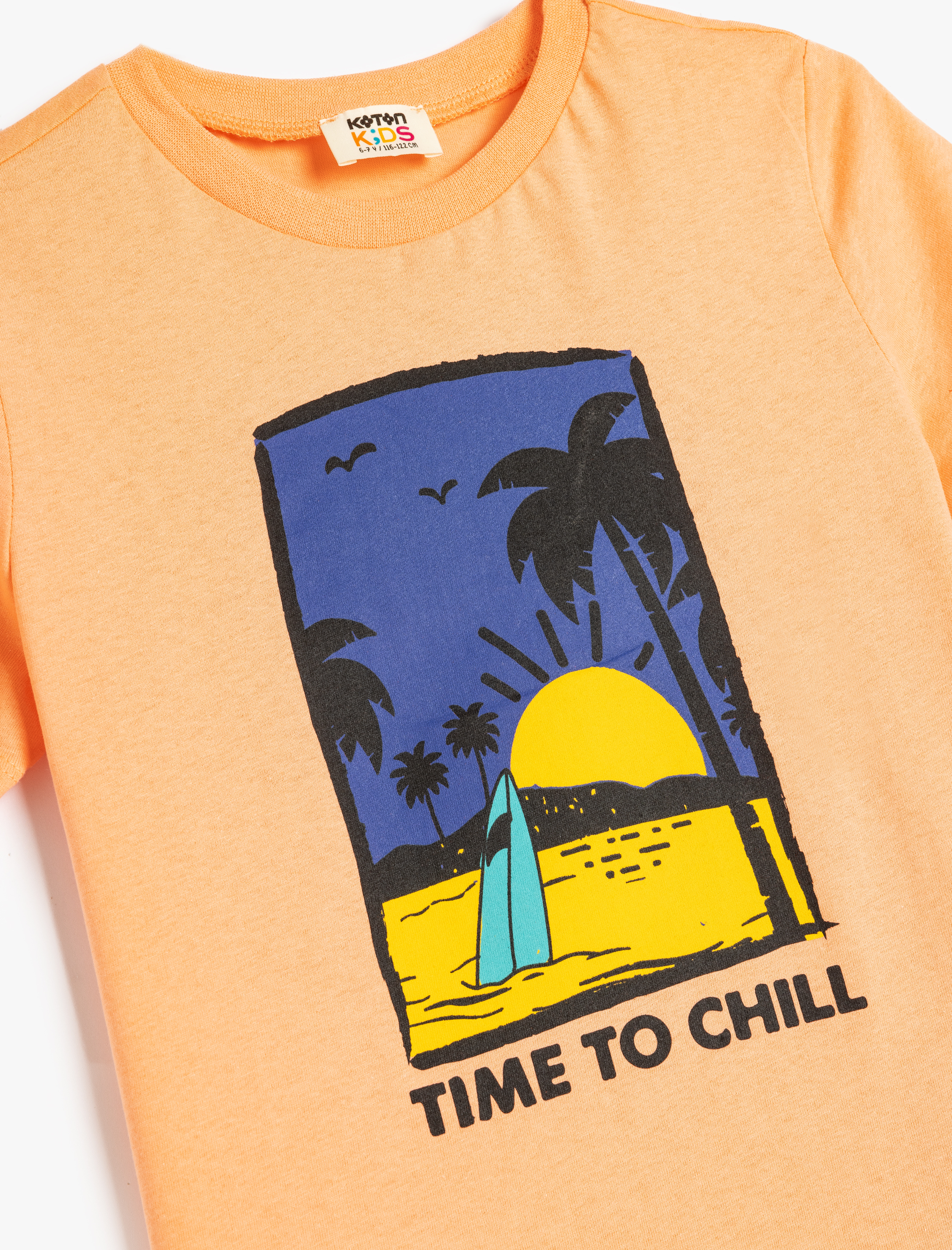  Erkek Çocuk Tişört Kısa Kollu Yaz Temalı Baskı Detaylı Bisiklet Yaka Pamuklu