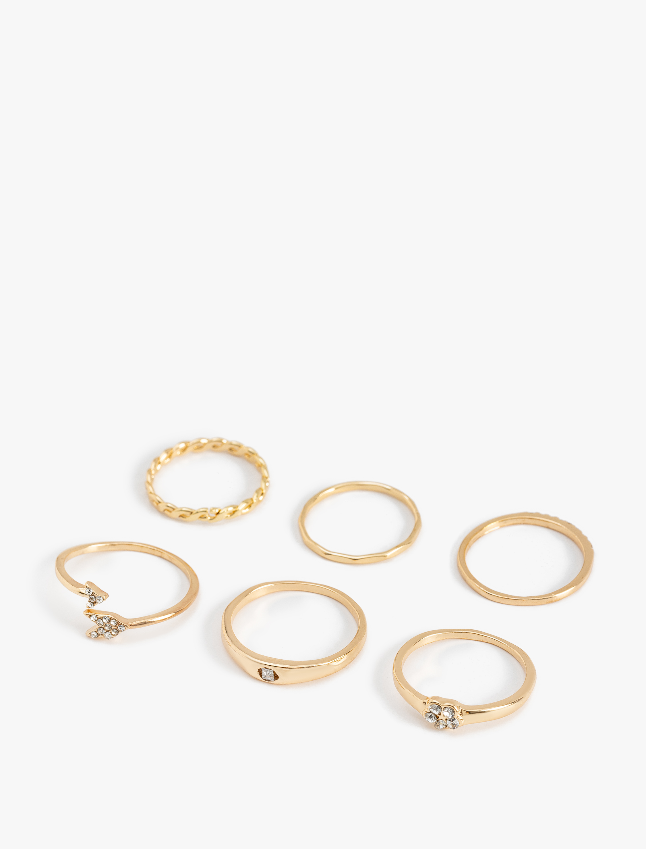  Kadın Çelik Karışımlı Taş detaylı 6'lı Yüzük Seti