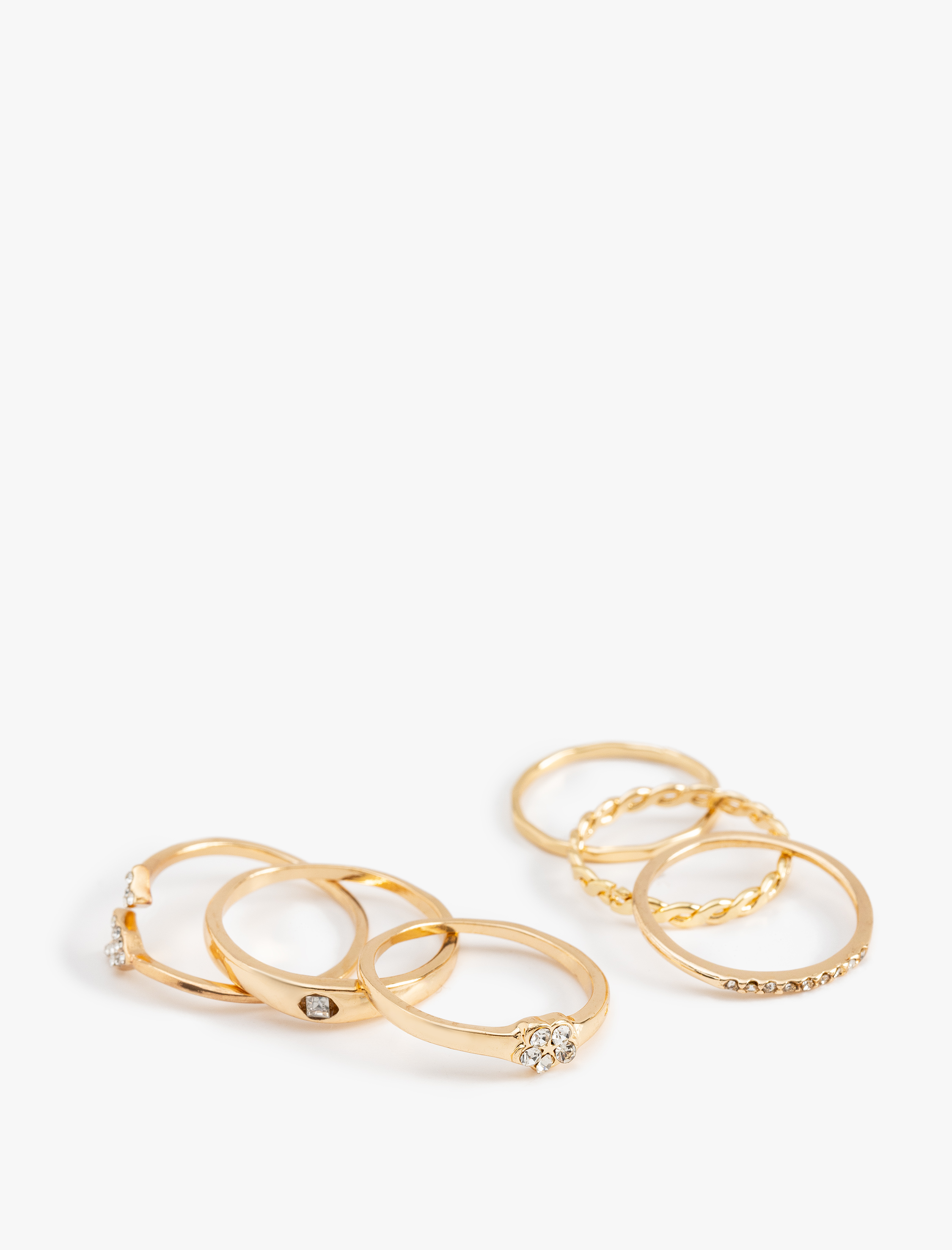  Kadın Çelik Karışımlı Taş detaylı 6'lı Yüzük Seti