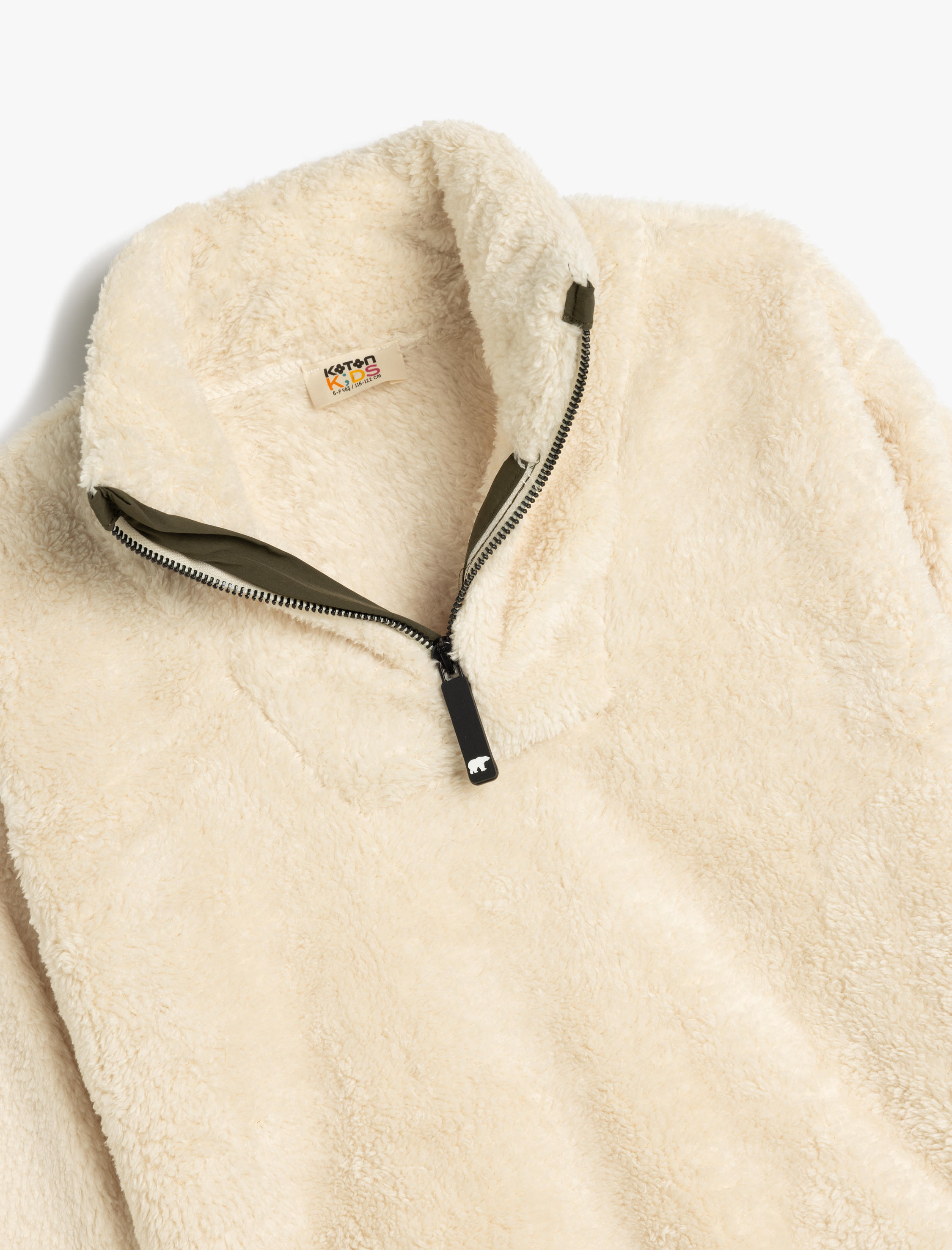  Erkek Çocuk Dik Yaka Yarım Fermuarlı Uzun Kollu Peluş Sweatshirt