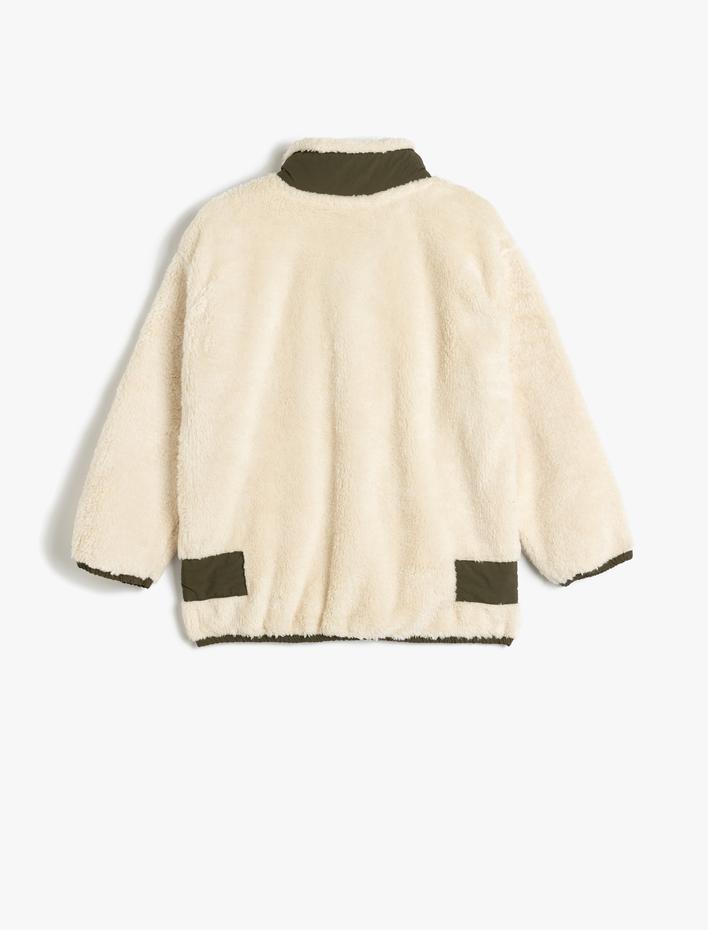 Erkek Çocuk Dik Yaka Yarım Fermuarlı Uzun Kollu Peluş Sweatshirt