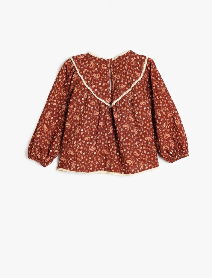 Kız Bebek Çiçekli Bluz Müslin Kumaş Bisiklet Yaka Uzun Kollu Pamuklu