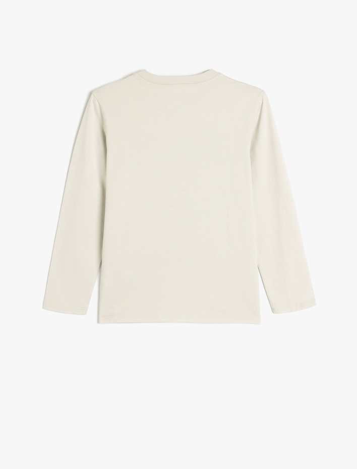 Erkek Çocuk Kayak Baskılı Tişört Uzun Kollu Bisiklet Yaka Pamuklu