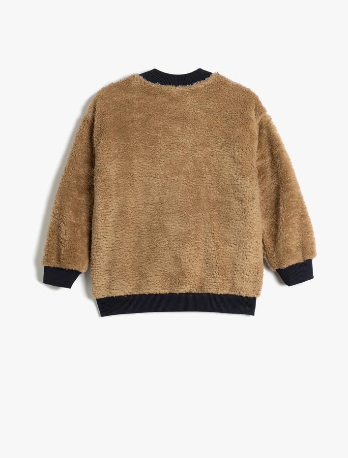 Erkek Çocuk Yarım Fermuarlı Cep Detaylı Uzun Kollu Peluş Sweatshirt