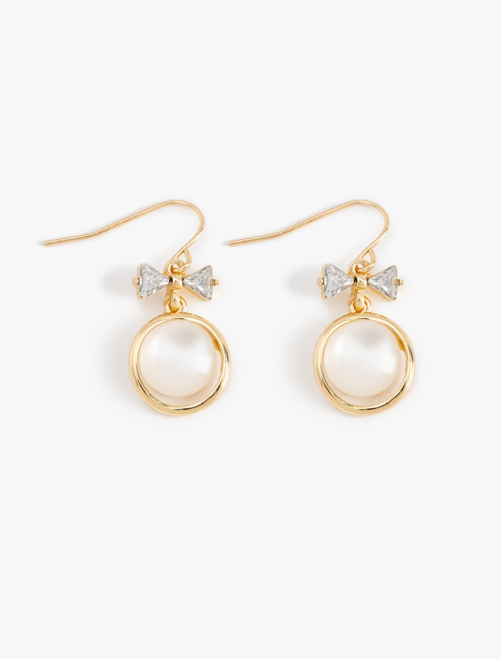 Kadın Taş Detaylı Fiyonklu Sallantılı Geometrik Küpe