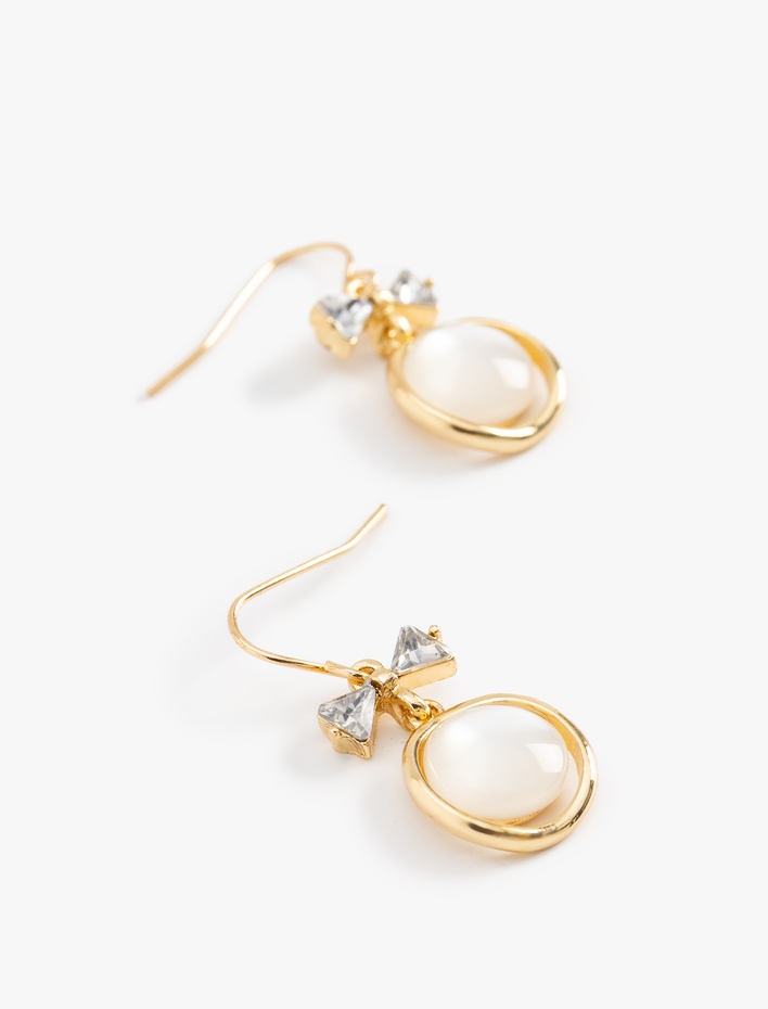 Kadın Taş Detaylı Fiyonklu Sallantılı Geometrik Küpe