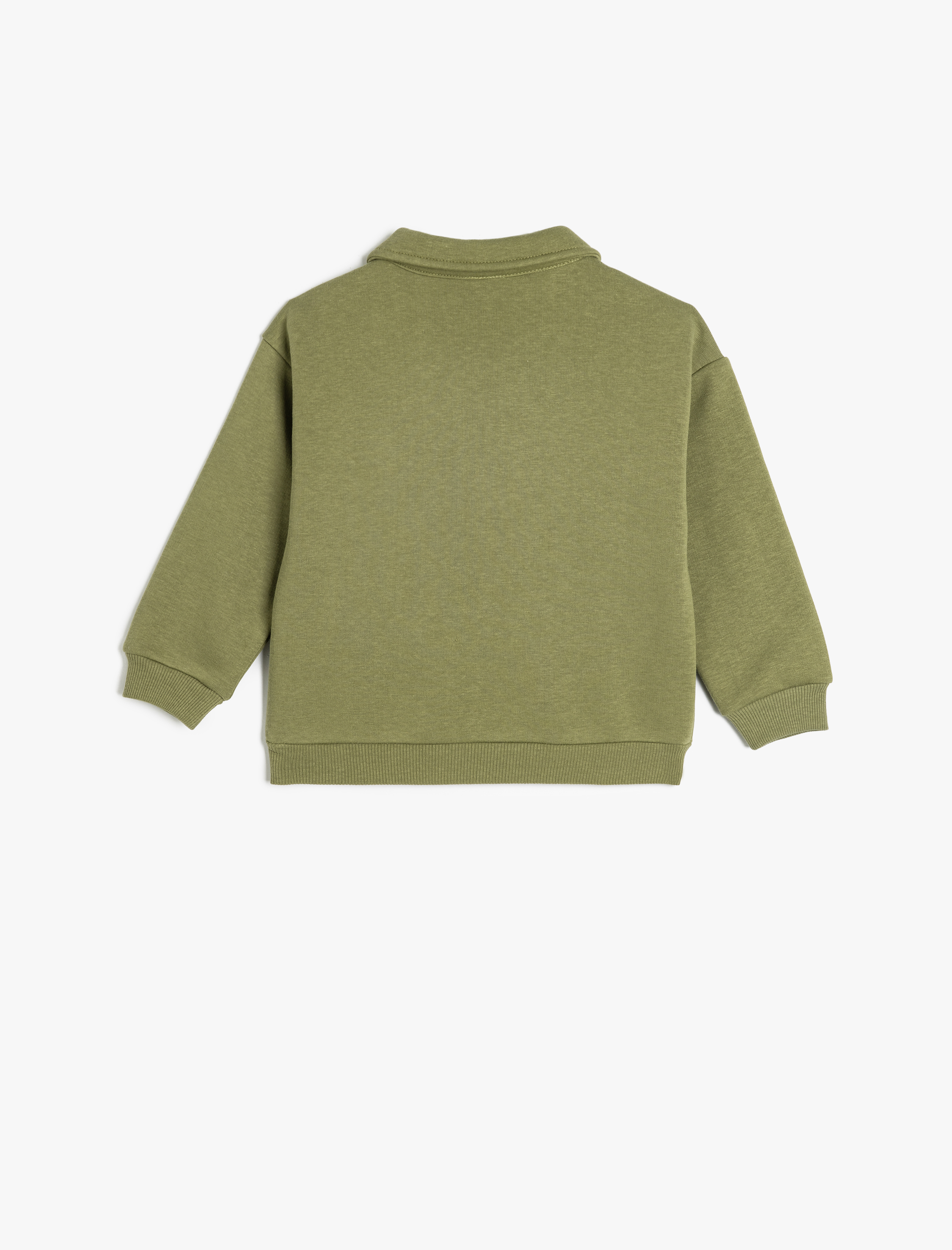  Erkek Bebek Köpek Baskılı Pamuklu Uzun Kollu Şardonlu Polo Yaka Sweatshirt