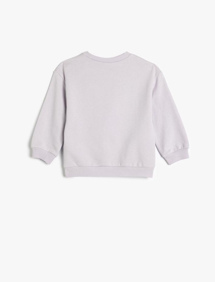 Kız Bebek Uzun Kollu Slogan Baskılı Bisiklet Yaka Şardonlu Pamuklu Sweatshirt