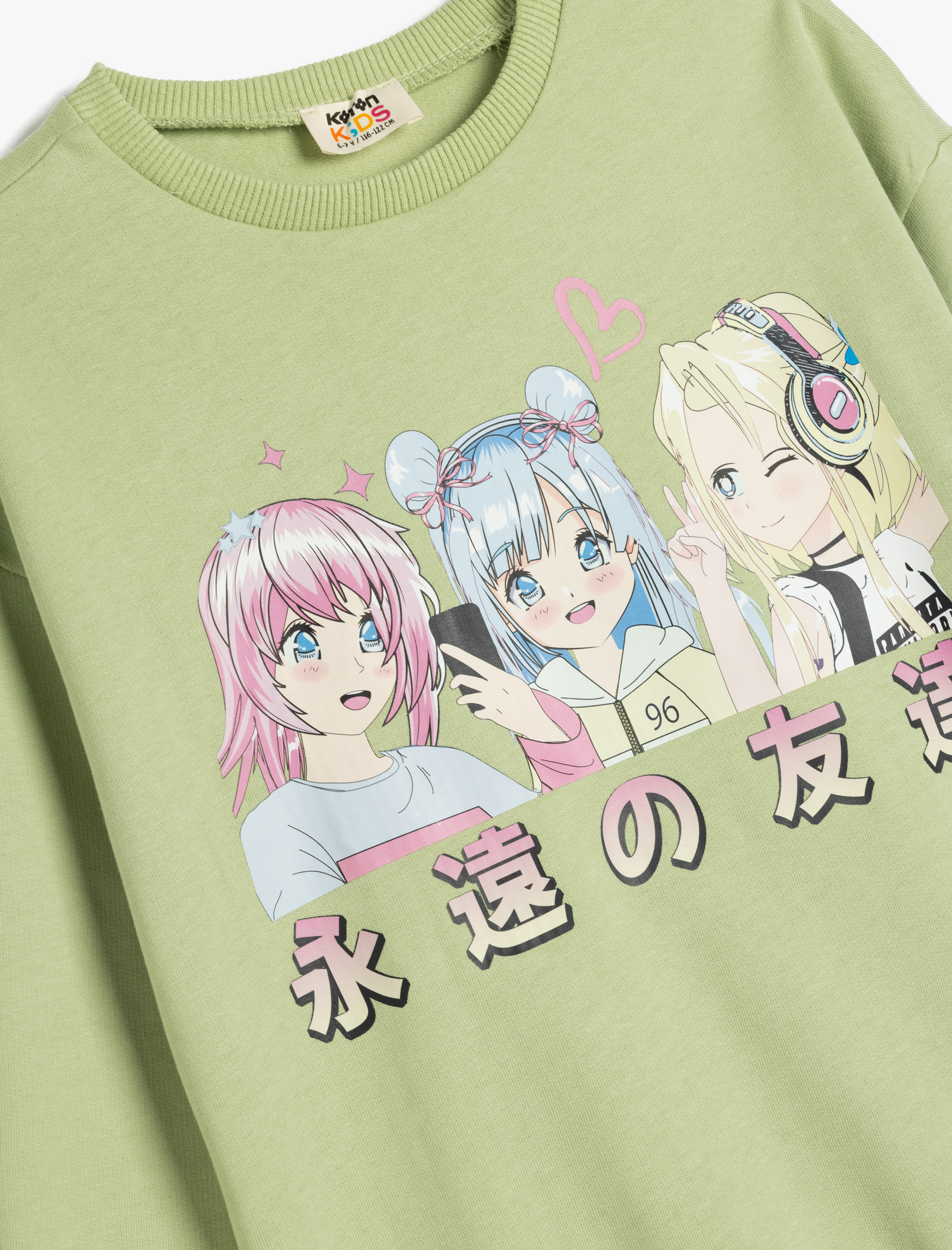 Kız Çocuk Sweatshirt Anime Baskılı Uzun Kollu Bisiklet Yaka Pamuklu Şardonlu