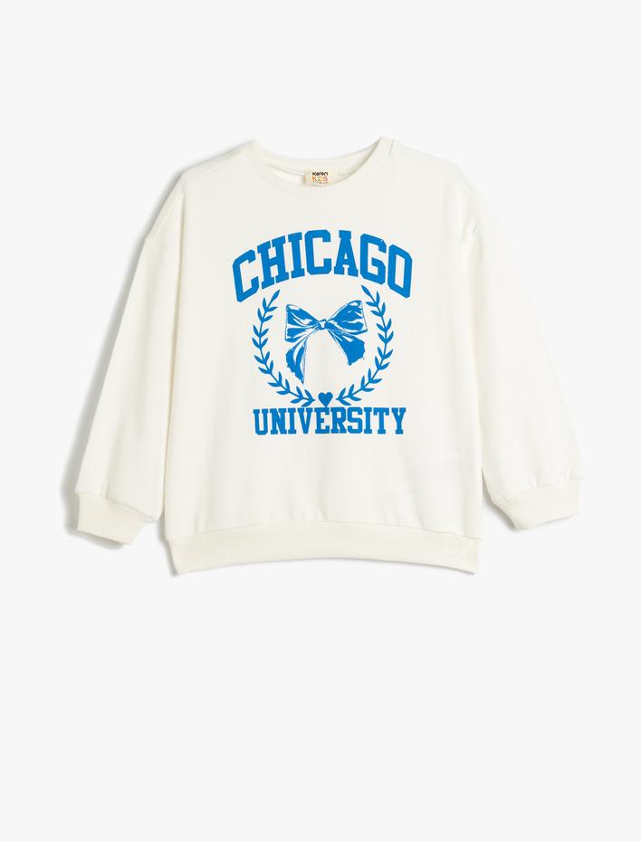 Kız Çocuk Sweatshirt Uzun Kollu Bisiklet Yaka Baskı Detaylı Pamuklu