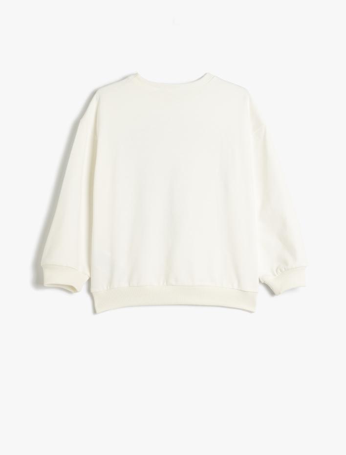 Kız Çocuk Sweatshirt Uzun Kollu Bisiklet Yaka Baskı Detaylı Pamuklu