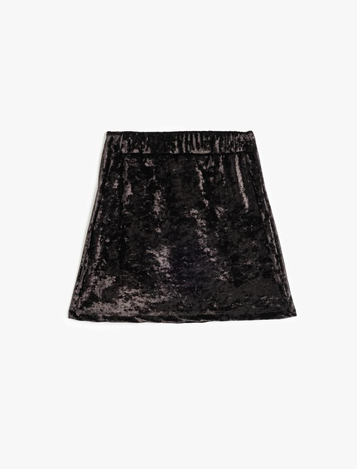 Kız Çocuk Fiyonk Detaylı Mini Kadife Etek