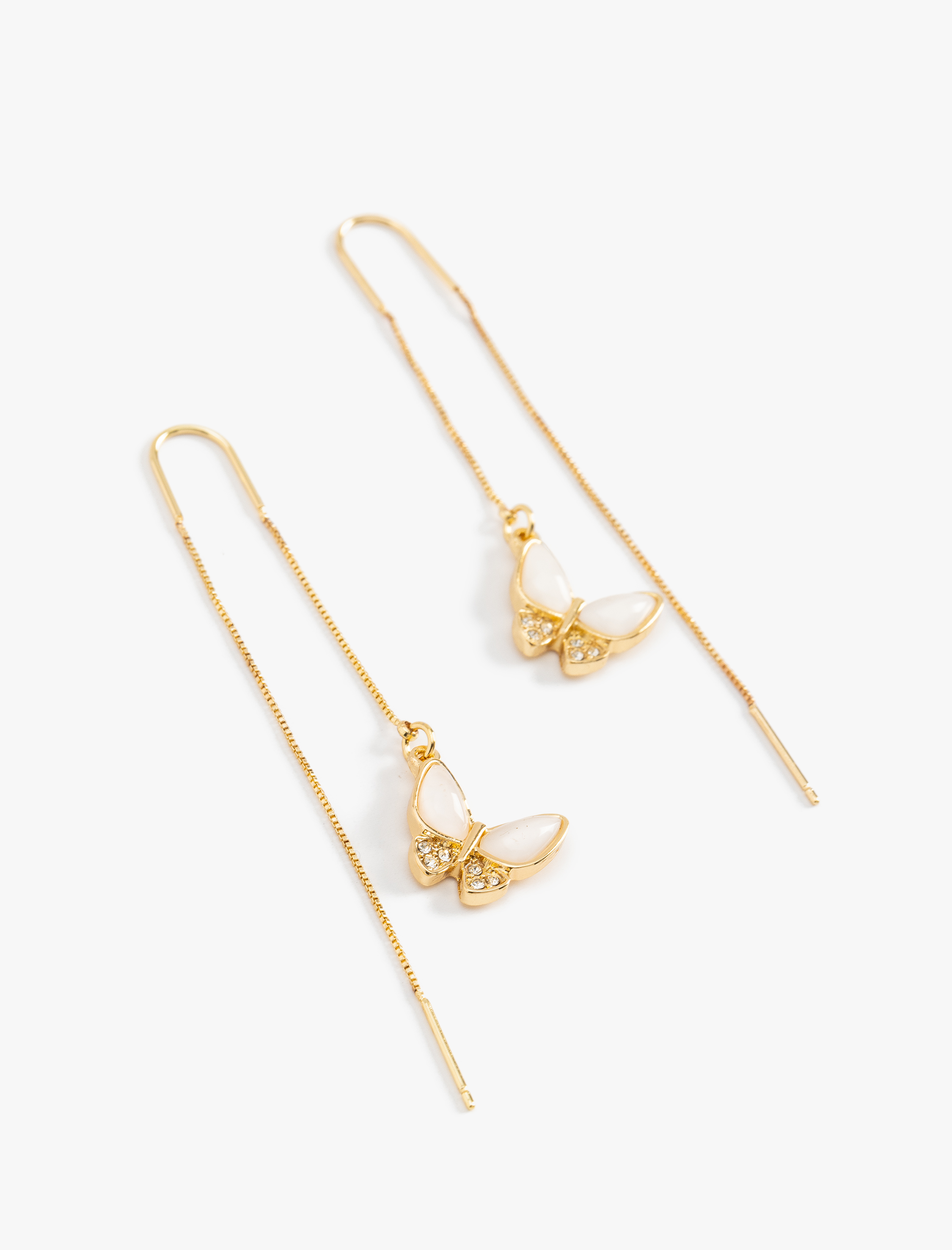  Kadın Zincirli Taş Detaylı Sallantılı Kelebek Küpe