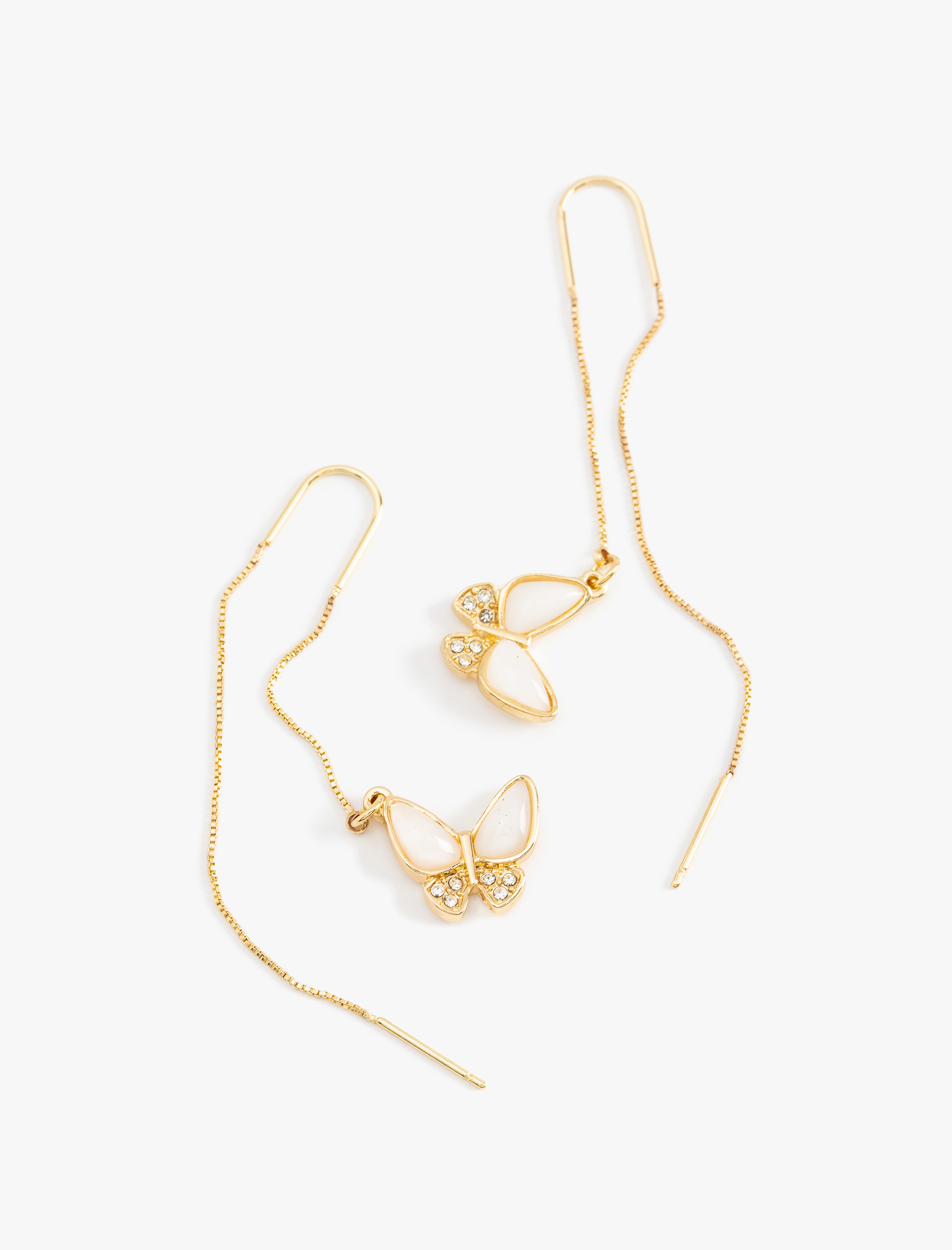  Kadın Zincirli Taş Detaylı Sallantılı Kelebek Küpe