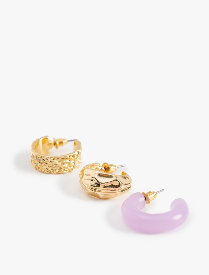 Kadın Dokulu 3'lü Halka Küpe Seti