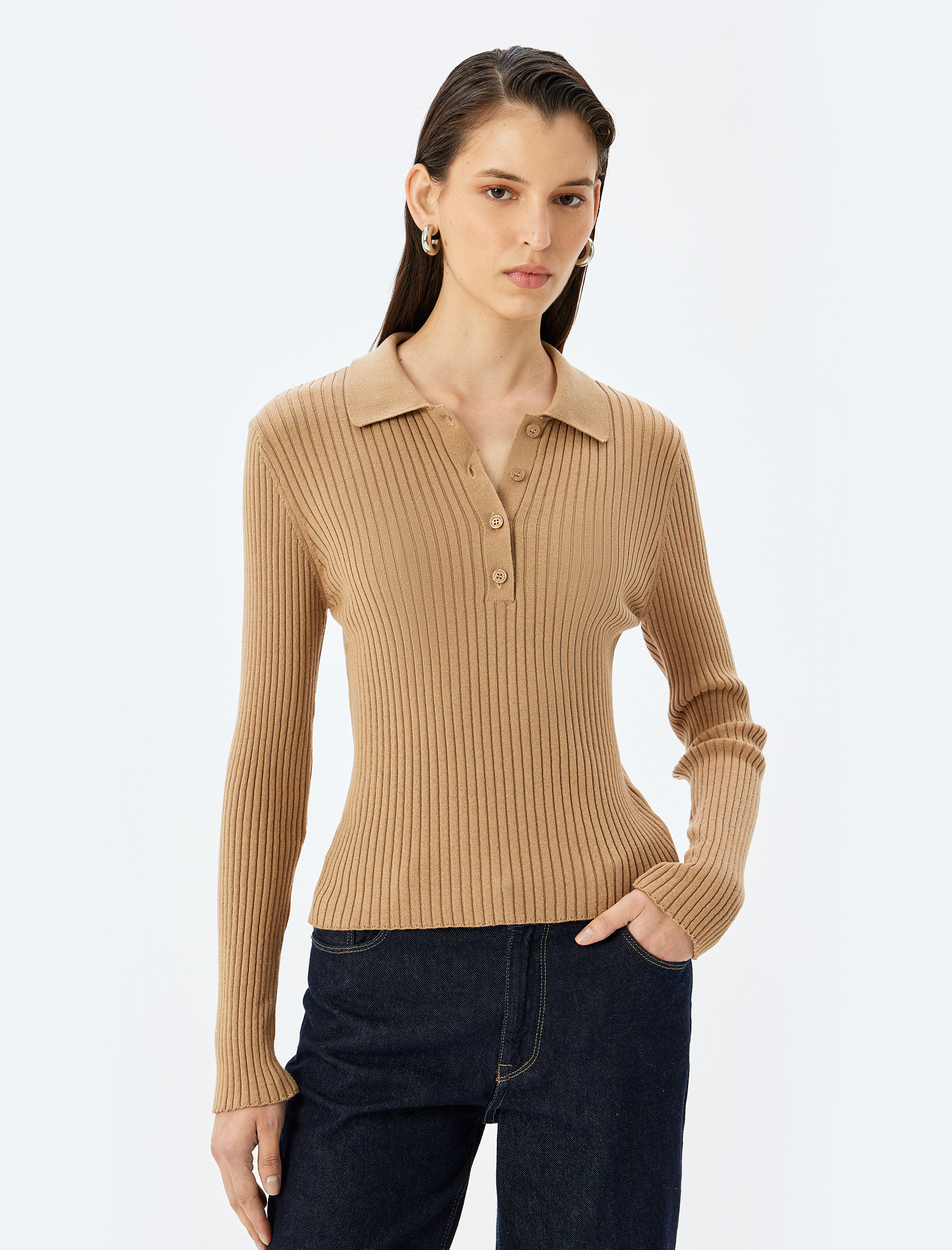 Uzun Kollu Triko Polo Yaka Kazak