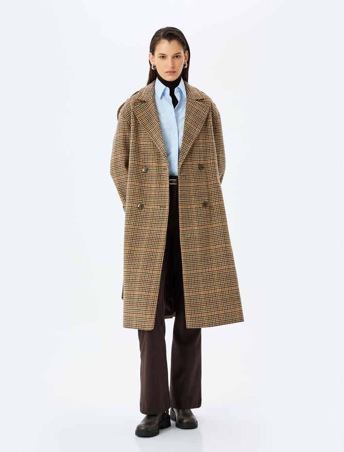  Cepli Kruvaze Kemerli Uzun Ekose Kaşe Kaban