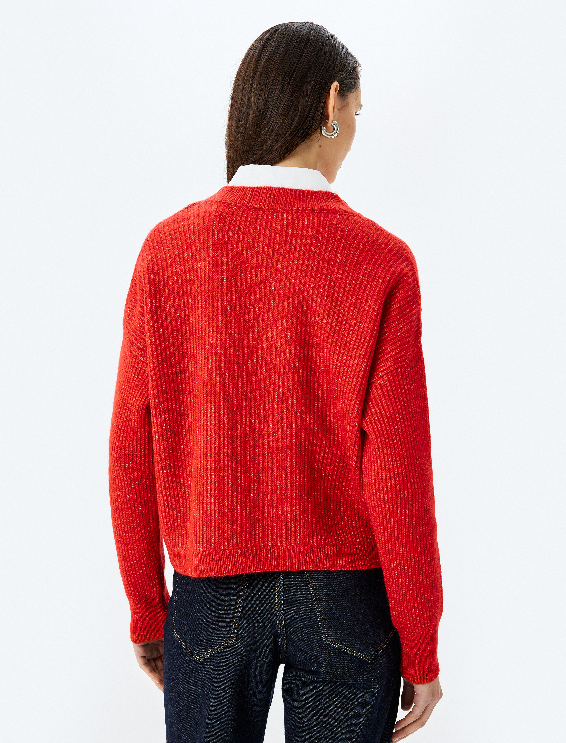 Uzun Kollu V Yaka Triko Kazak