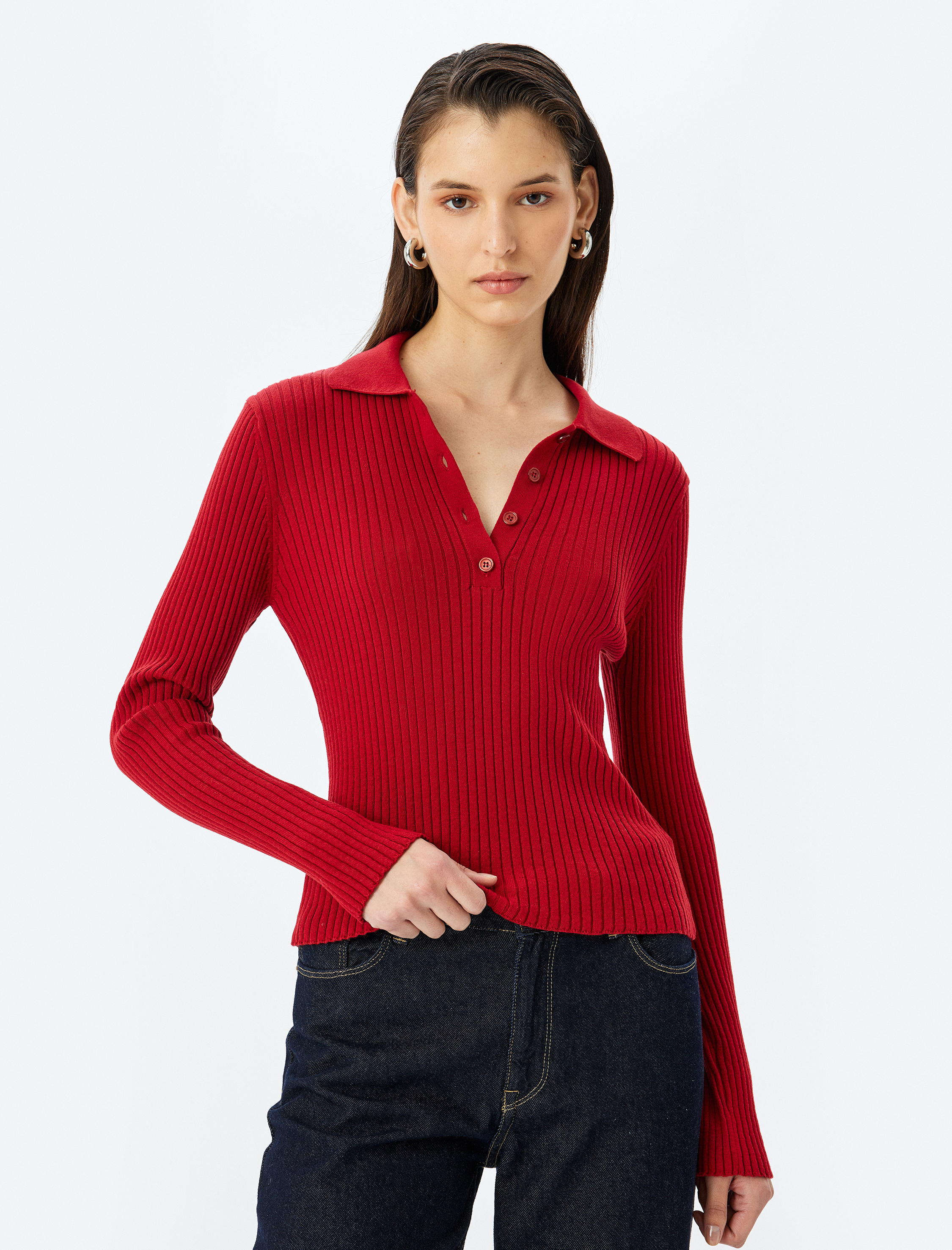   Uzun Kollu Triko Polo Yaka Kazak