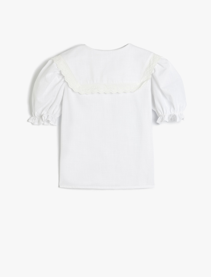 Kız Çocuk Fırfır Detaylı Kare Yaka Balon Kollu Bluz