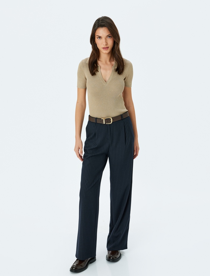  Simli Kısa Kollu Polo Yaka Triko Kazak