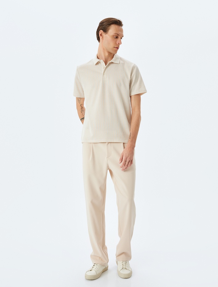  Kısa Kollu Çizgili Regular Fit Pamuk Karışımlı Polo Yaka Tişört