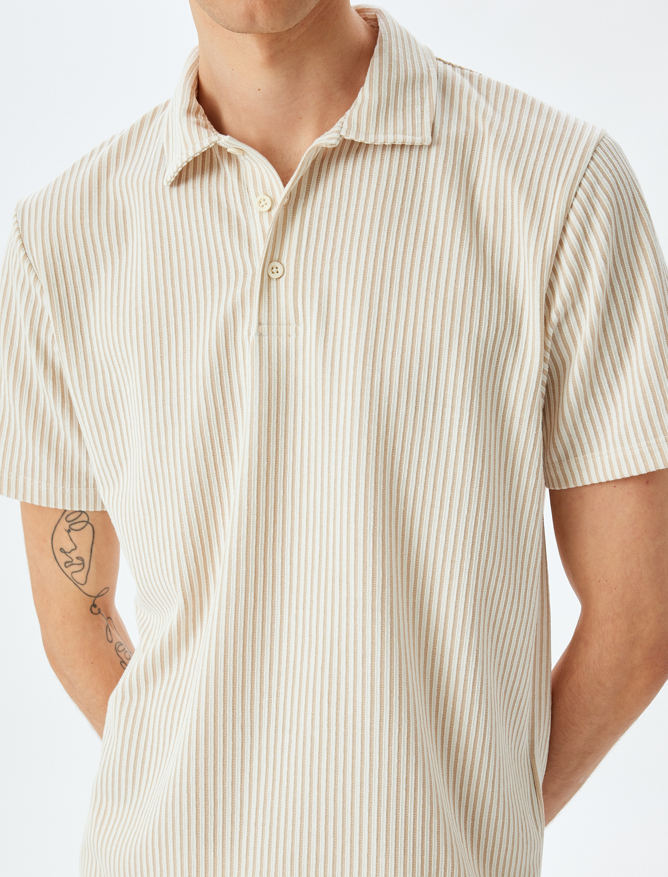   Kısa Kollu Çizgili Regular Fit Pamuk Karışımlı Polo Yaka Tişört