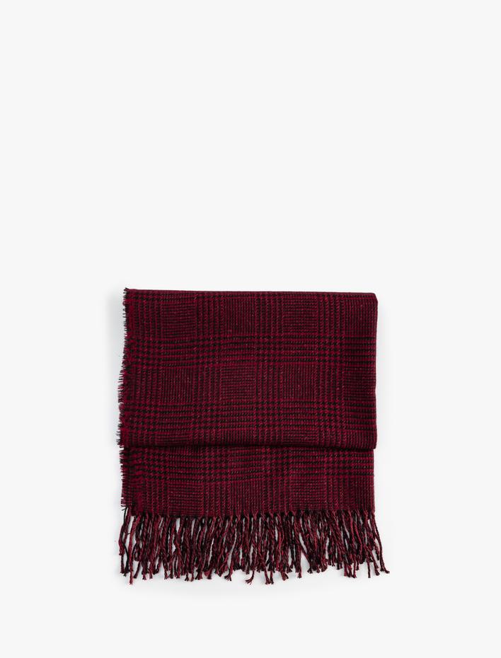 Kadın Ekoseli Püsküllü Uzun Atkı