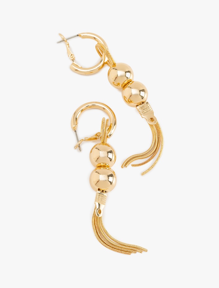 Kadın Zincir Detaylı Boncuklu Halka Küpe