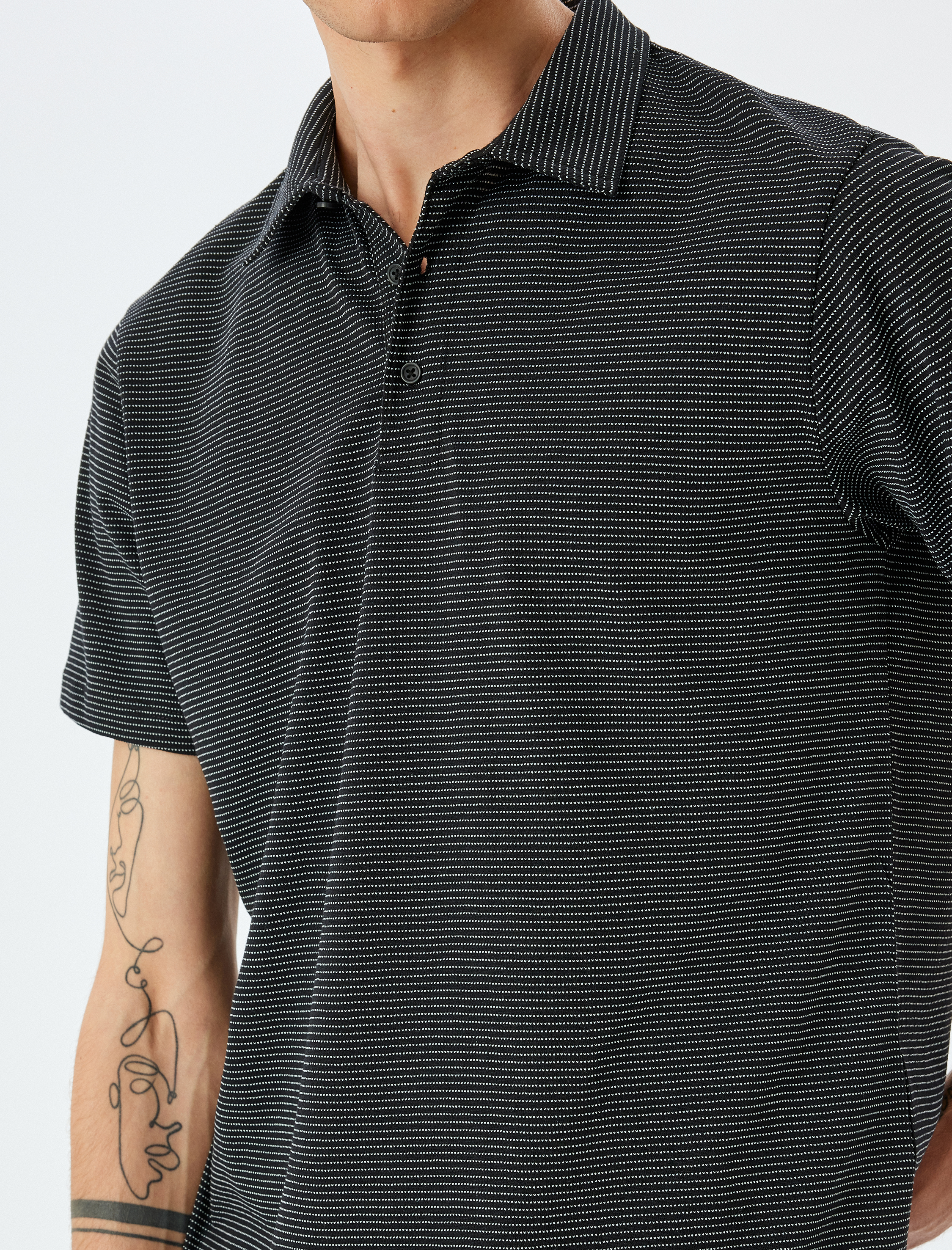   Kısa Kollu Pamuk Karışımlı Regular Fit Kalp Detaylı Çizgili Polo Yaka Tişört