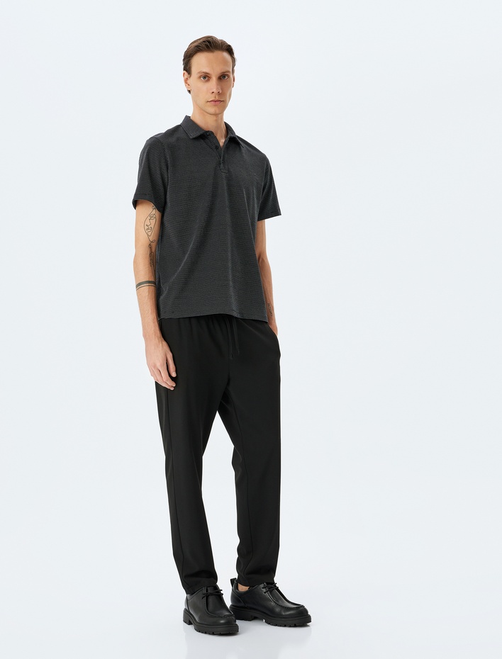  Kısa Kollu Pamuk Karışımlı Regular Fit Kalp Detaylı Çizgili Polo Yaka Tişört