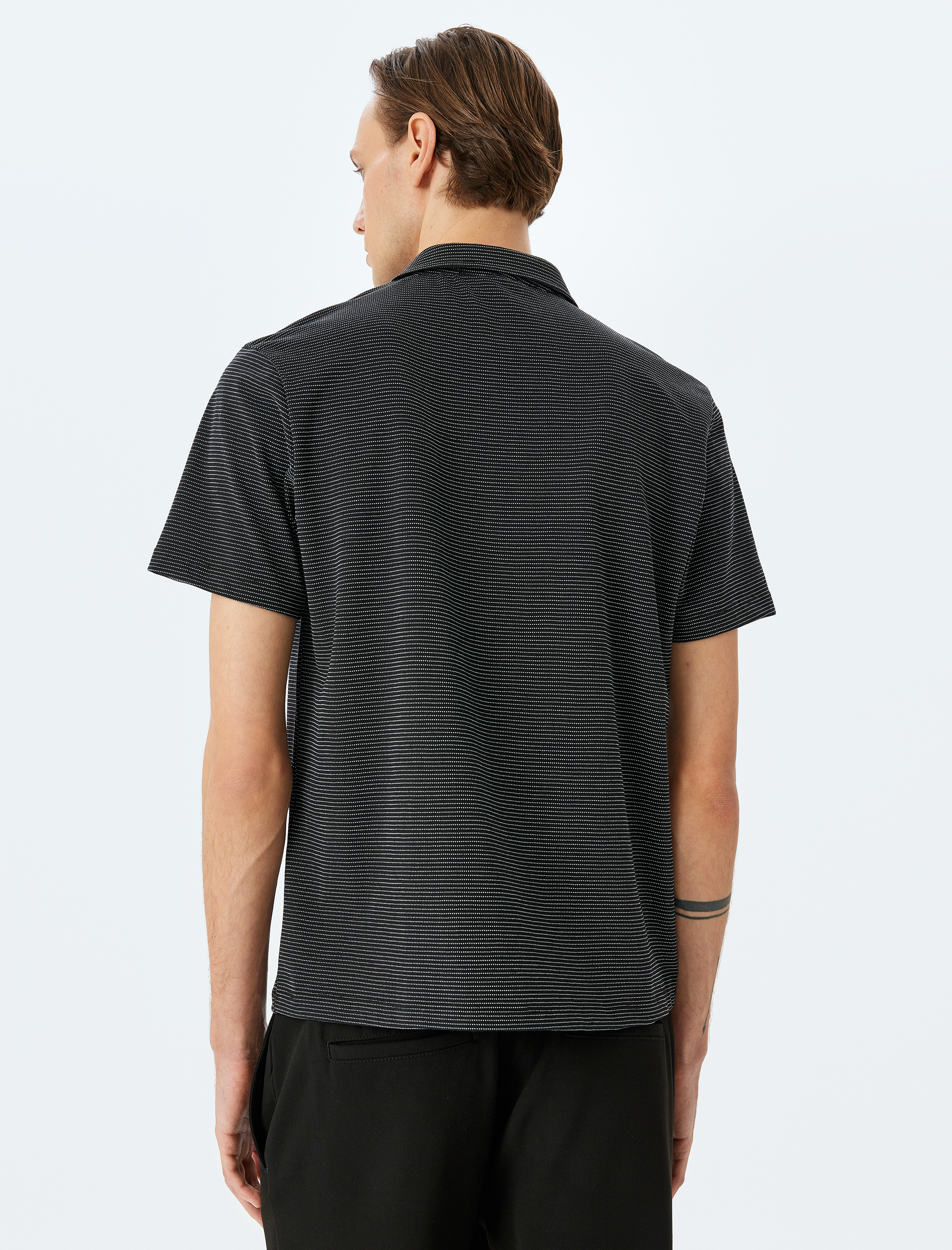   Kısa Kollu Pamuk Karışımlı Regular Fit Kalp Detaylı Çizgili Polo Yaka Tişört