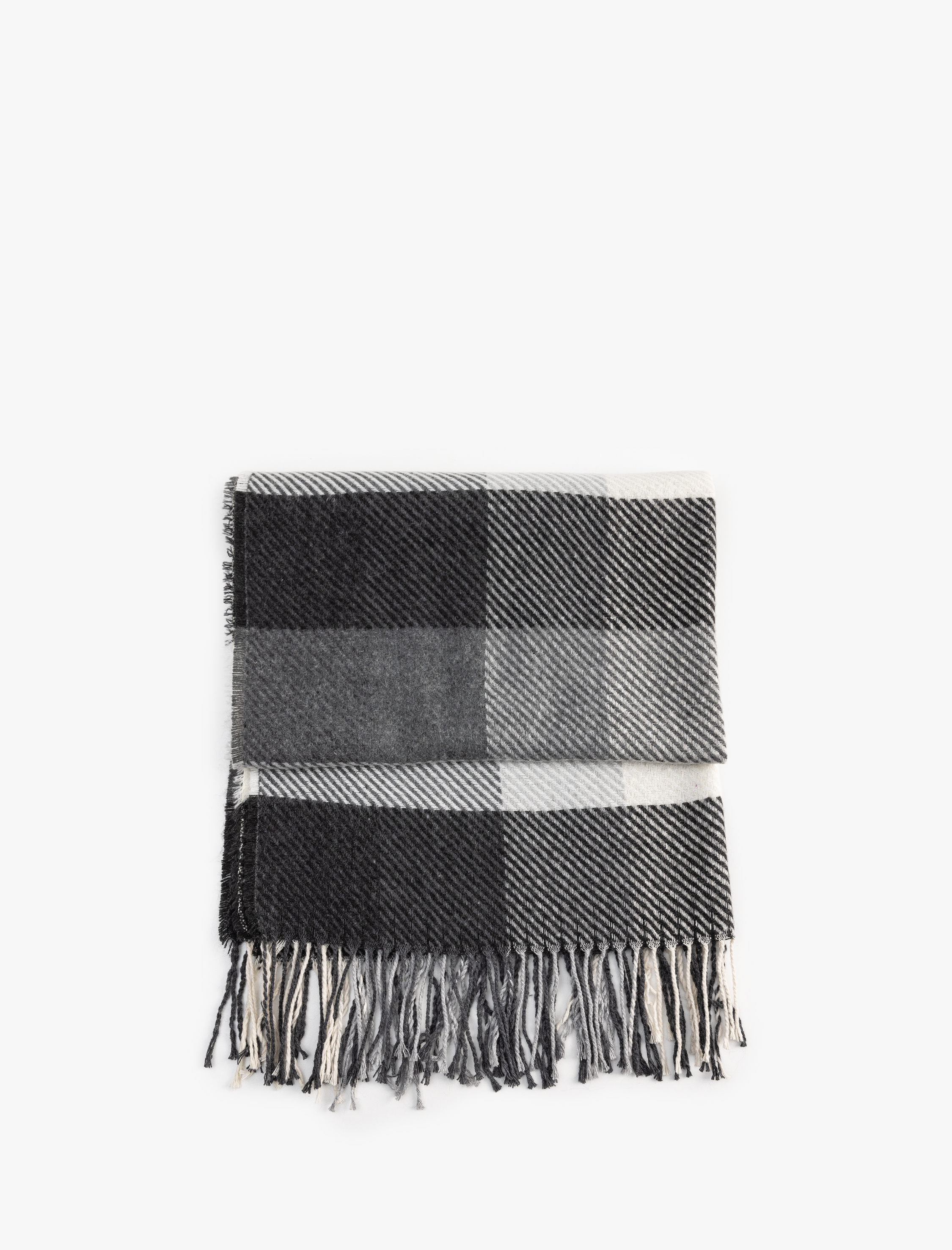 Kadın Ekoseli Püsküllü Uzun Atkı