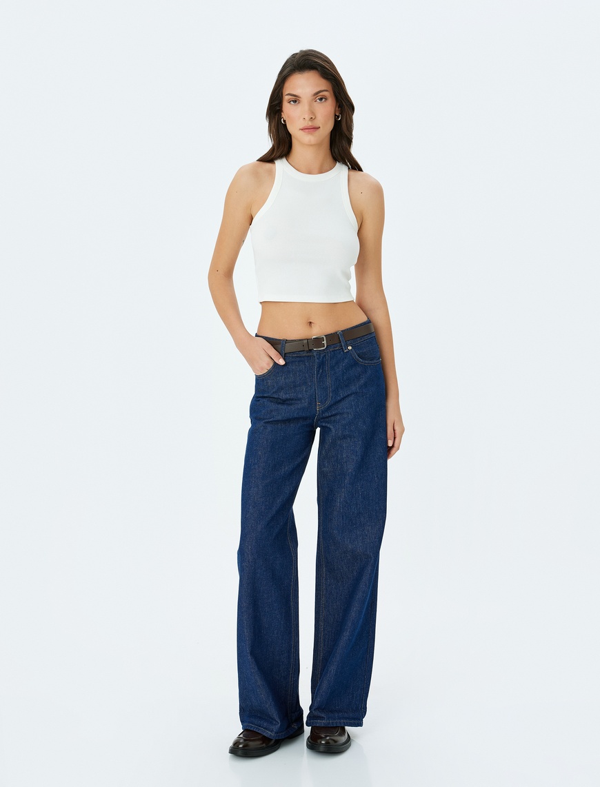   Normal Bel Bol Kalıp Geniş Paça Kot Pantolon -  Wide Leg Jeans