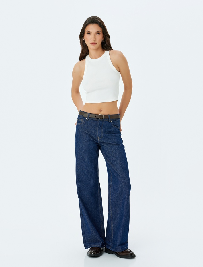  Normal Bel Bol Kalıp Geniş Paça Kot Pantolon -  Wide Leg Jeans