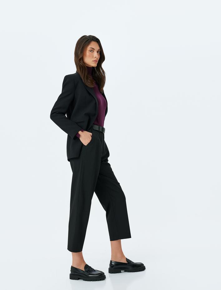  Pile Detaylı Cepli Kumaş Pantolon