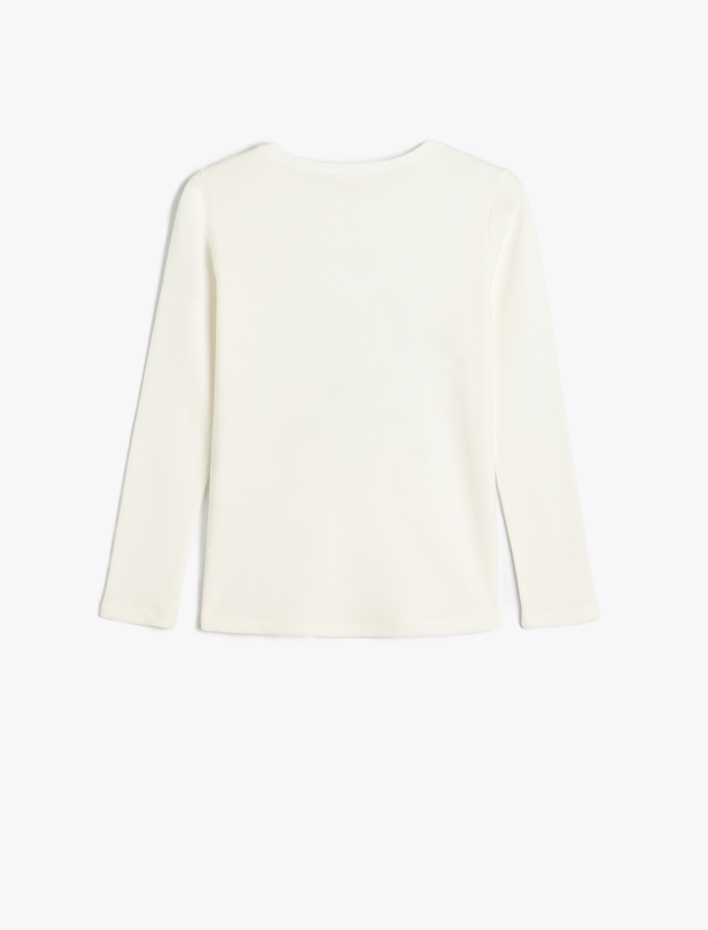 Kız Çocuk Bisiklet Yaka Uzun Kollu Pamuklu Baskılı Tişört