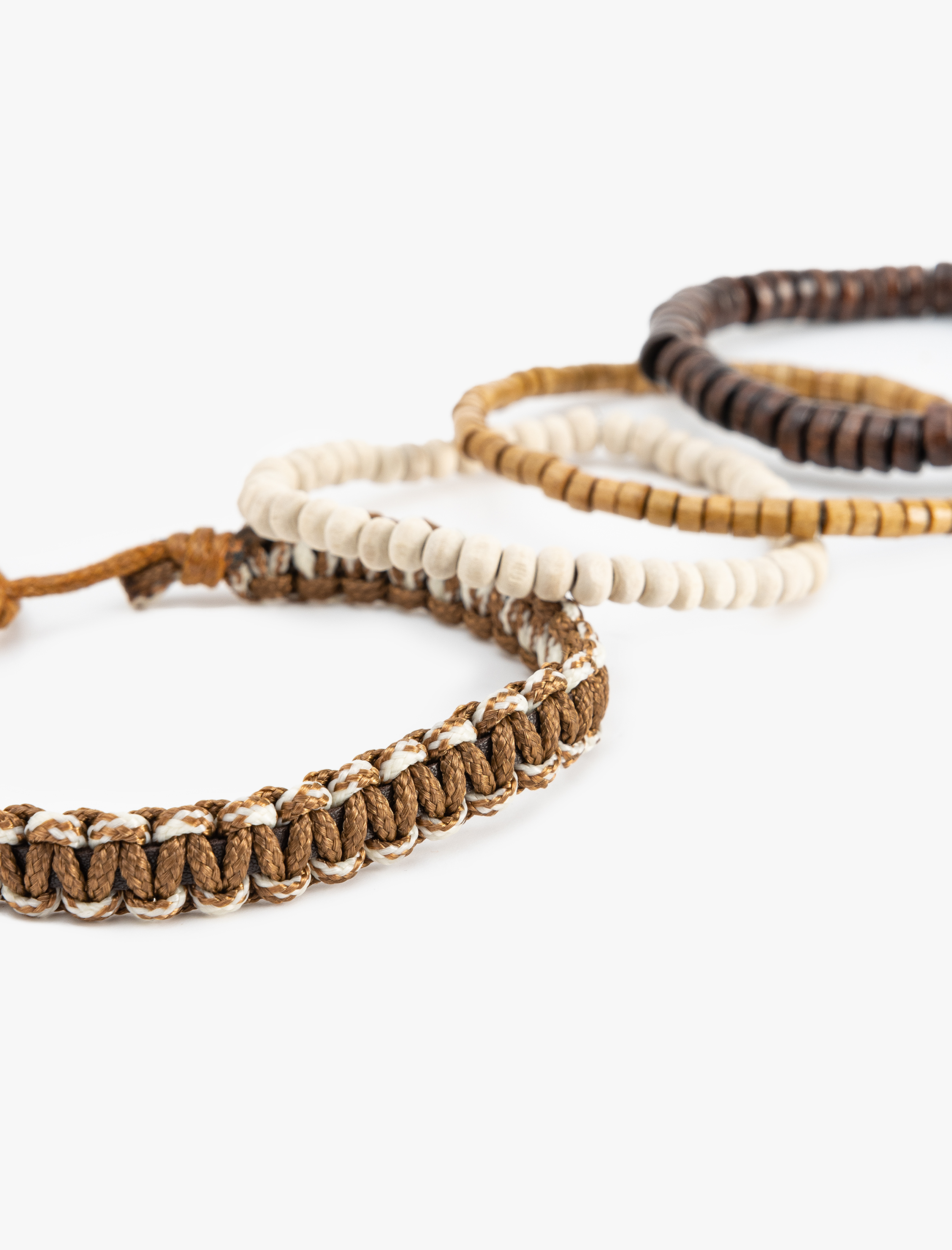 Erkek Ahşap Boncuklu Örme 4'lü Bileklik Seti