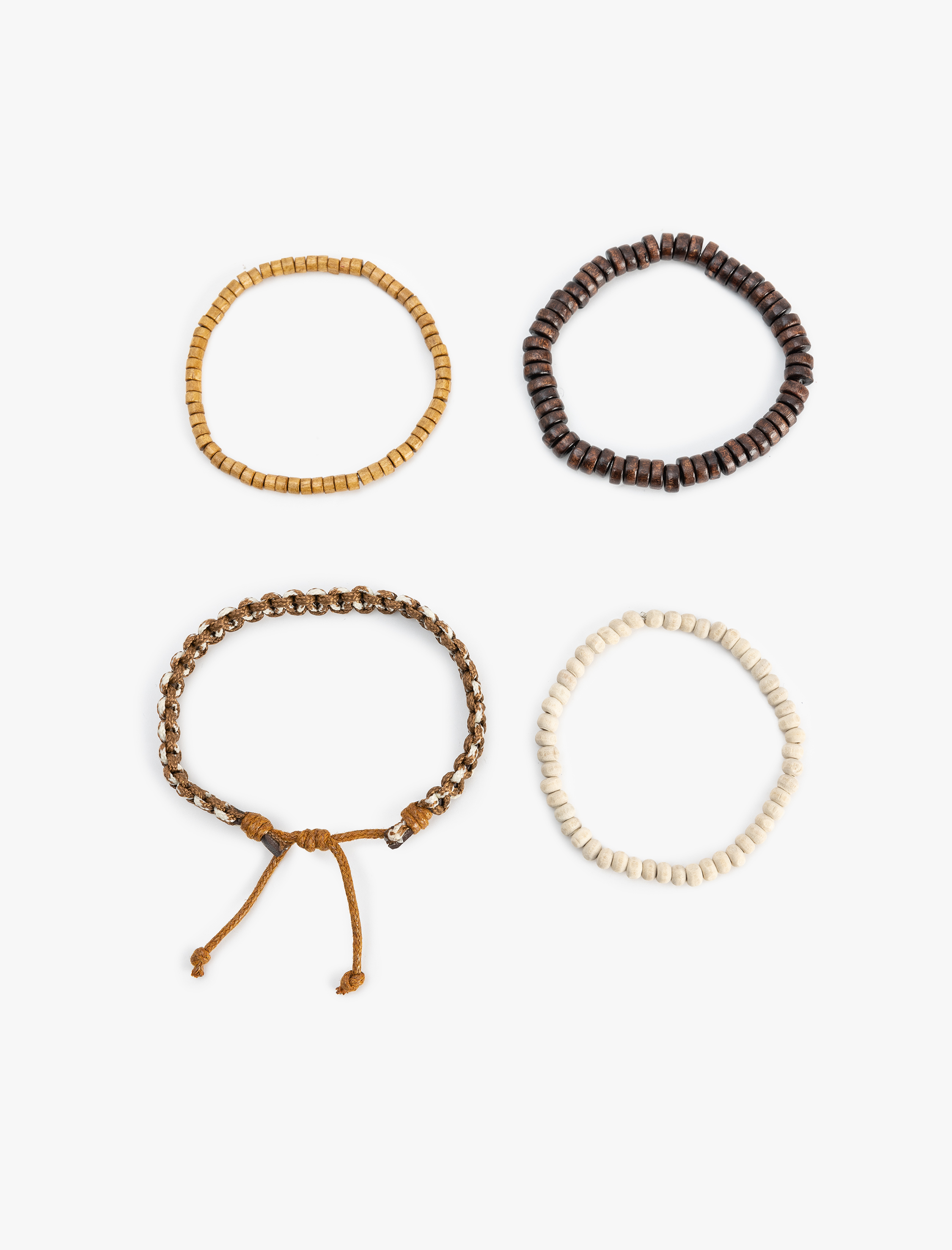 Erkek Ahşap Boncuklu Örme 4'lü Bileklik Seti