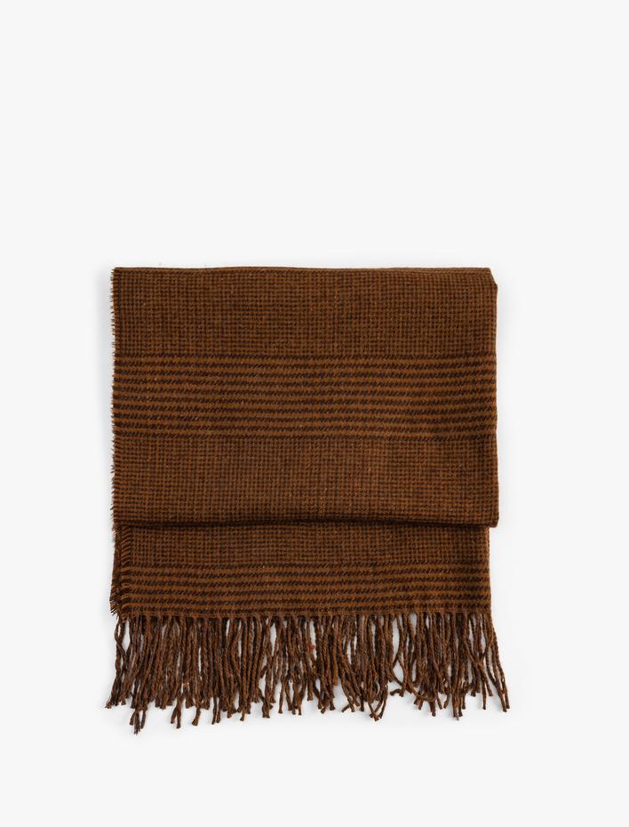 Kadın Ekoseli Püsküllü Uzun Atkı