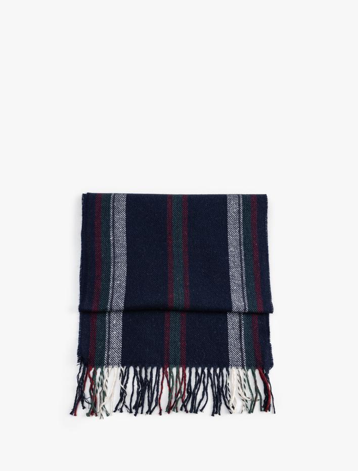 Erkek Püsküllü Çizgili Uzun Atkı