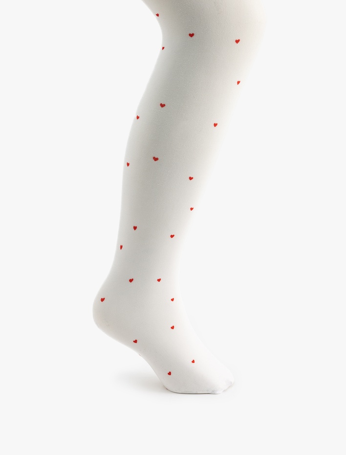 Kız Çocuk Kalp Desenli 40 Den Külotlu Çorap