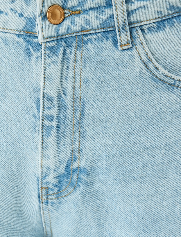 Yüksek Bel Rahat Kalıp Düğmeli Pamuklu Kot Pantolon -  Mom Jean_5