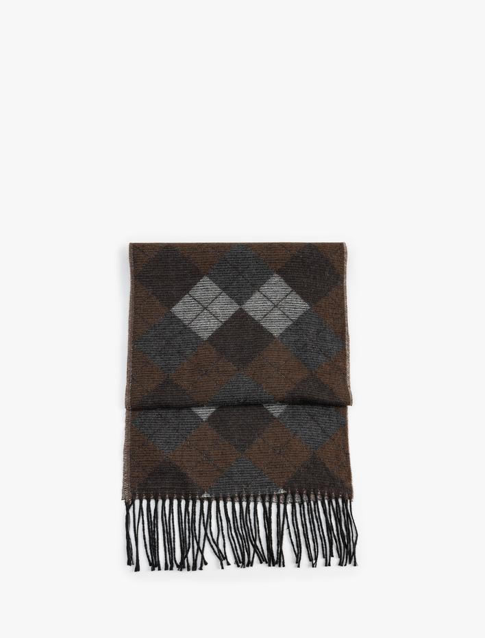 Erkek Baklava Desenli Viskon Karışımlı Uzun Atkı