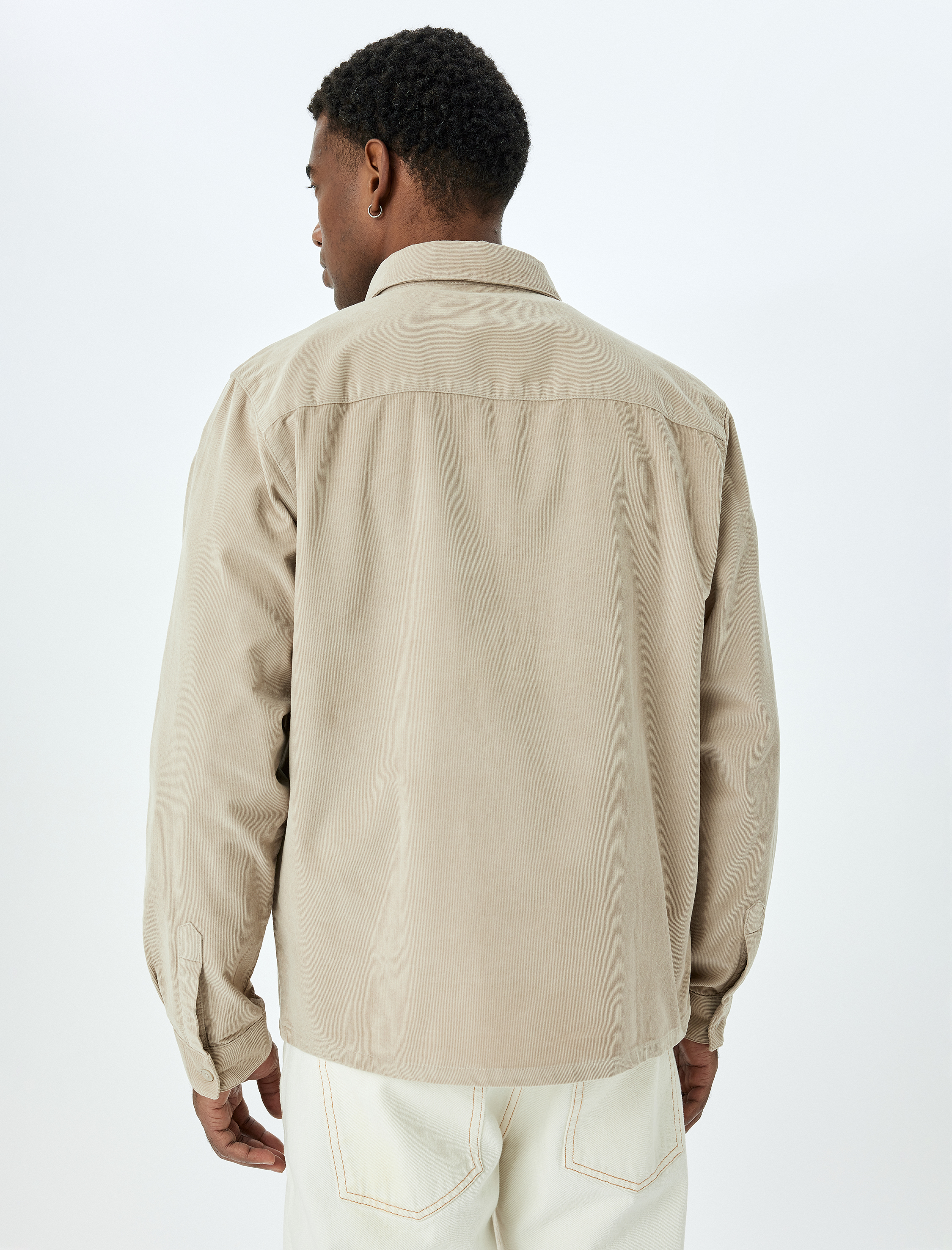 Kapaklı Cep Detaylı Pamuklu Düğmeli Fitilli Kadife Ceket