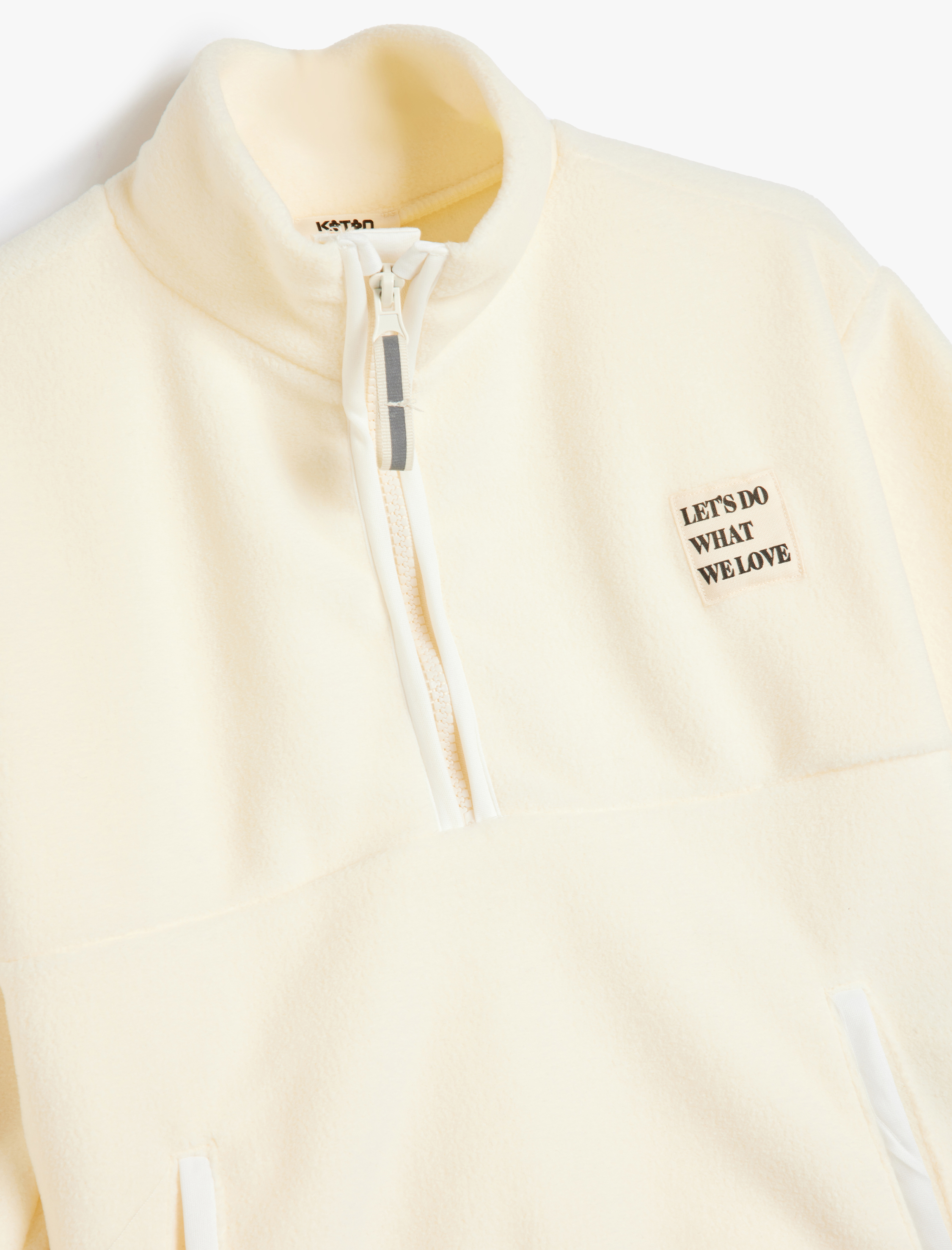  Kız Çocuk Yarım Fermuarlı Uzun Kollu Cep Detaylı Polar Sweatshirt