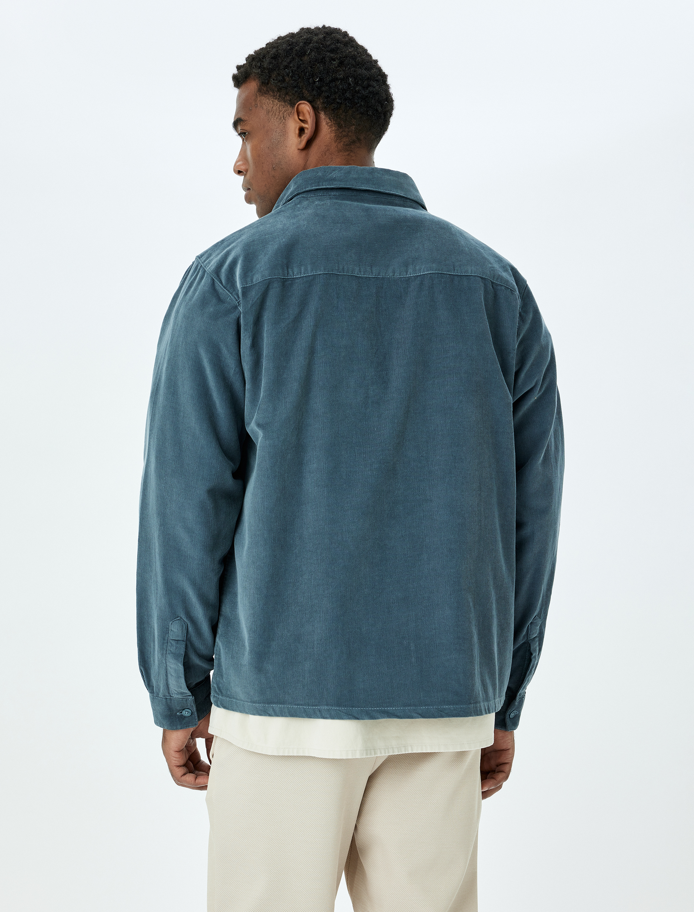 Kapaklı Cep Detaylı Pamuklu Düğmeli Fitilli Kadife Ceket