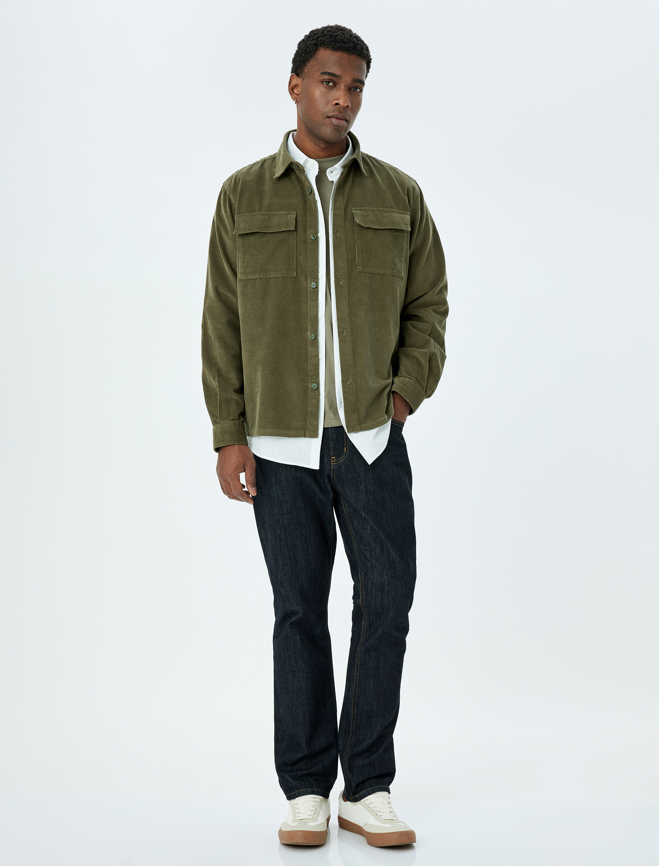 Kapaklı Cep Detaylı Pamuklu Düğmeli Fitilli Kadife Ceket